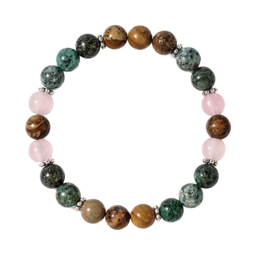 Festive Gifts Turquoise Picture Jasper And Rose Quartz Beaded Bracelet Earthy Fashion Jewelry For Men And Women Daily Wear Simple Versatile Accessory
