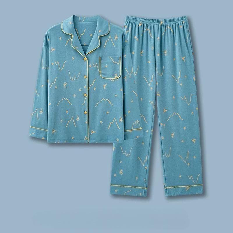 Pigiama in Cotone da Donna Primavera e Autunno Manica Lunga Indumento Esterno Servizio Casalingo Coreano Completo Camicia e Pantaloni a Manica Lunga