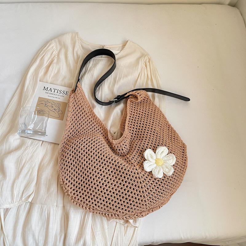 

2025 летняя мода новая вязаная сумка ажурная сумка простая сумка через плечо элемент банта вязаная сумка хаки