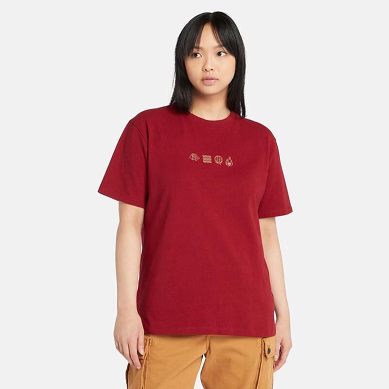 Timberland Pattern Printed Crew Neck Short Sleeve T-Shirt Unisex Tops Bicycle-Red A5TCQ-620