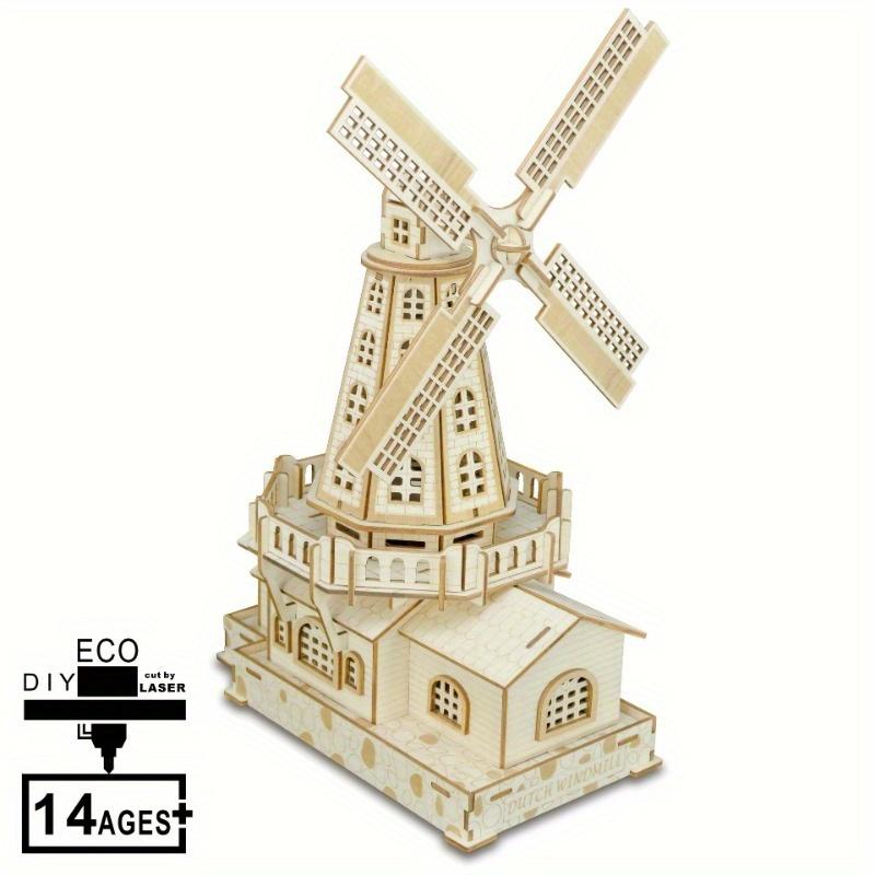 3D Model Kit Wooden Windmill Model Parts DIY Assembly & Decorative Piece - Ideal Creative Present
