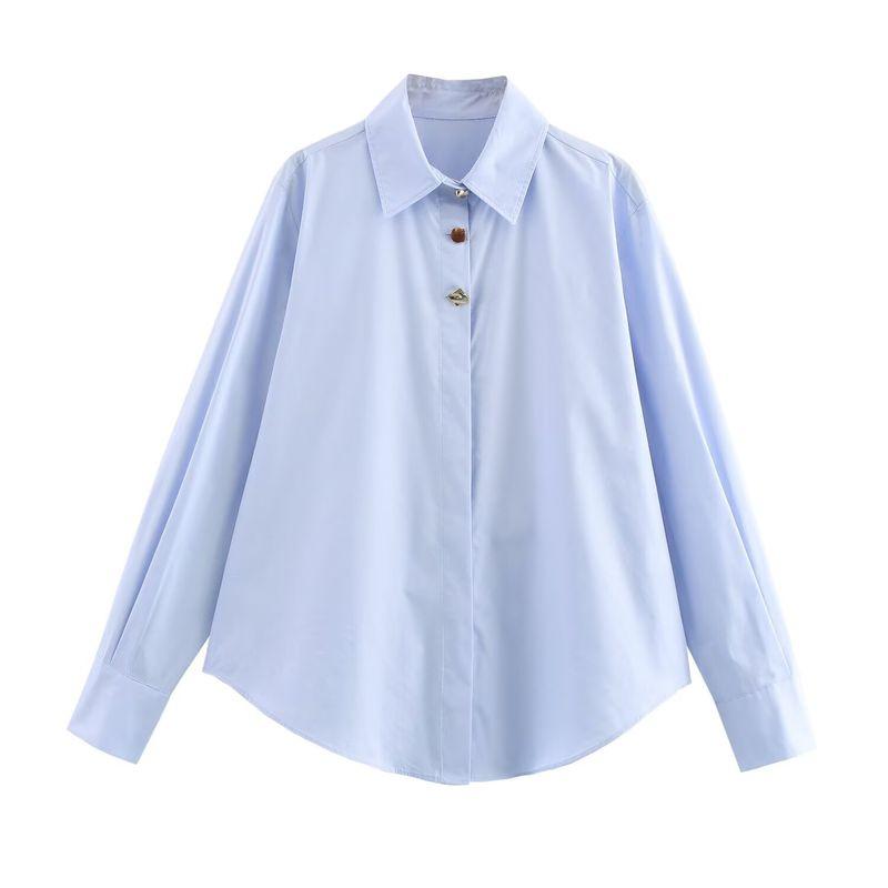 Kaslead New Arrival Women's Clothing Fashion Style Patchwork Button Decoration Long Sleeves Lapel Simple Shirt 2238534