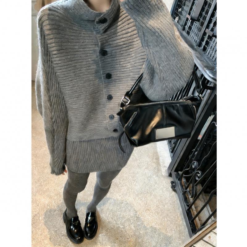 

7788 Chic Knit Cardigan & Skirt Set - Autumn/Winter Large сірий колір
