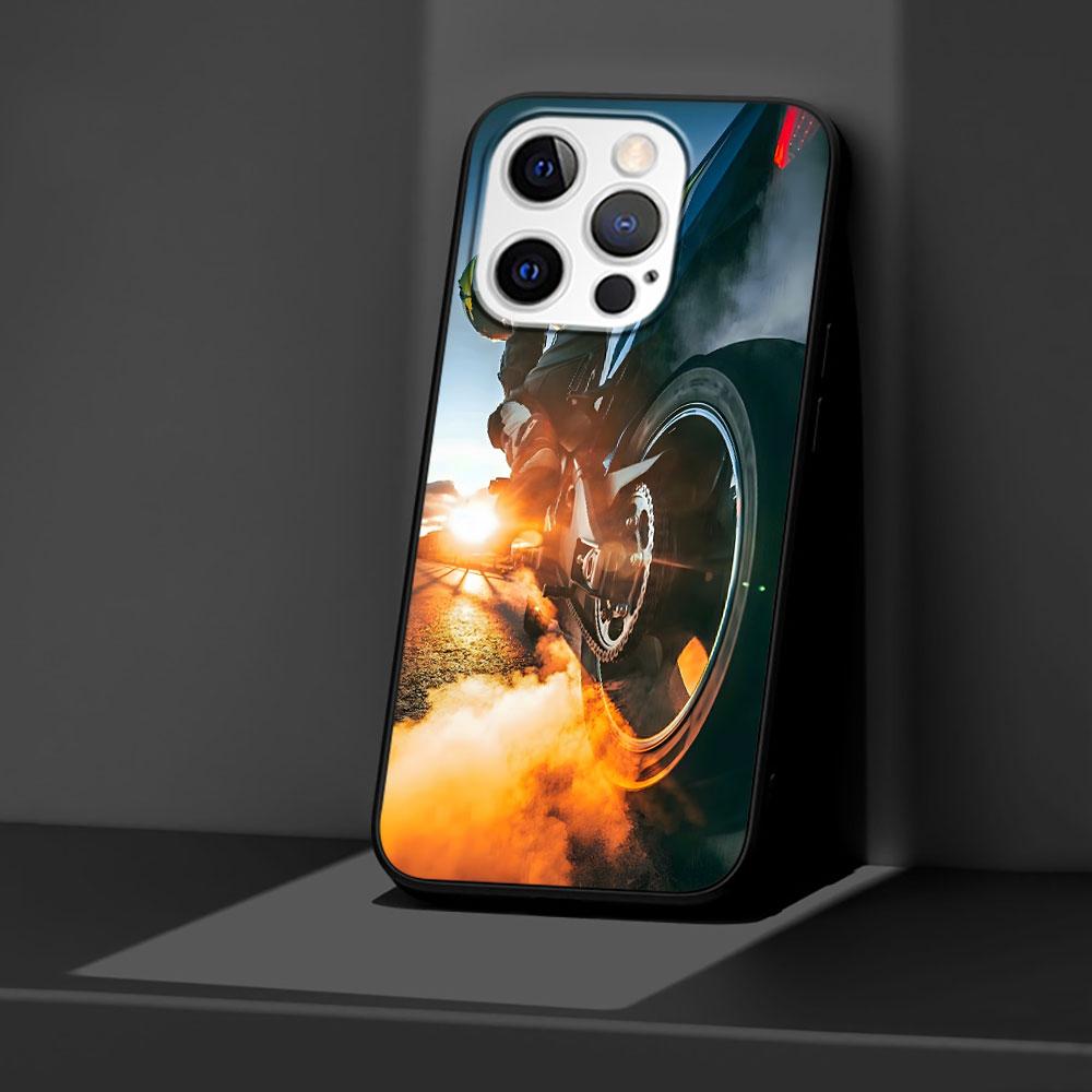 Motorcycle Case for Apple iPhone 14 11 7 SE 2020 8 X XS 13 12 Mini XR 15 Pro Max Silicone Black Soft Phone Cover