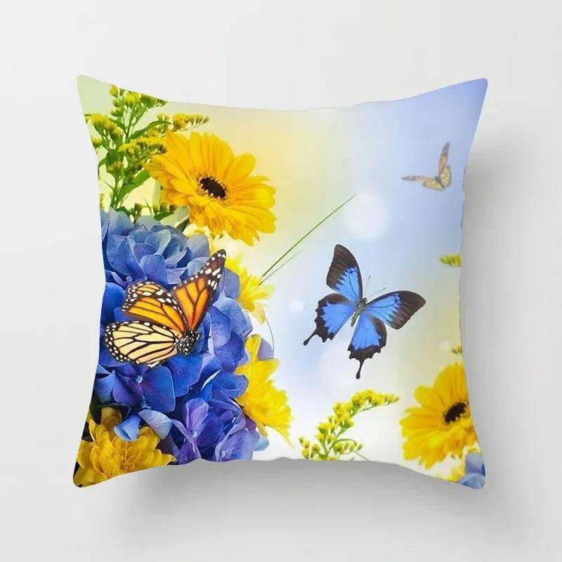 Butterfly Flower Pattern Decorative Pillowcase Car Sofa Square Cushion Pillowcase