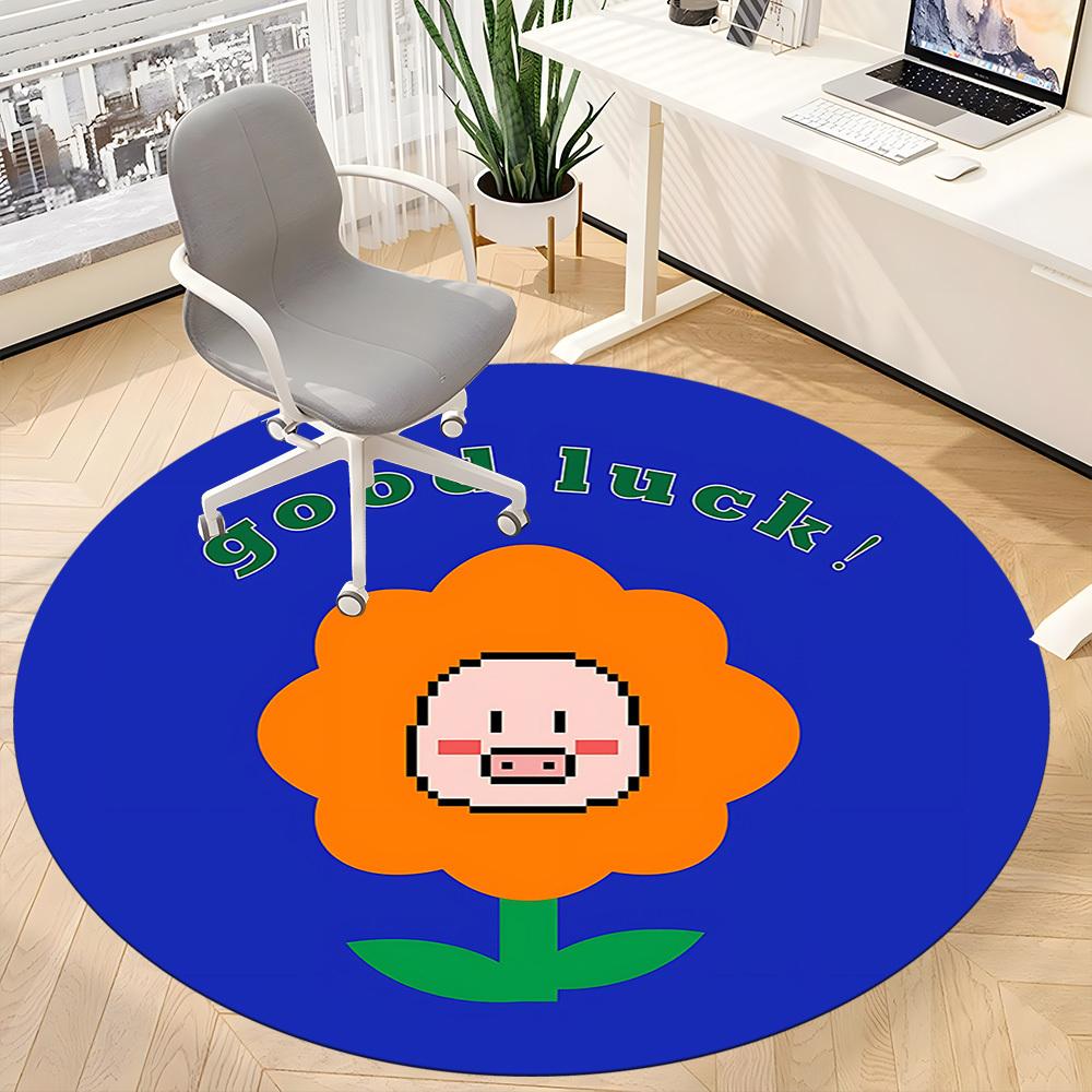 1pc Flower Pig Office Round Area Rug, Indoor Mat Suitable For Office, Under Office Chairs Bedroom Living Room Home Decor, Room Deco