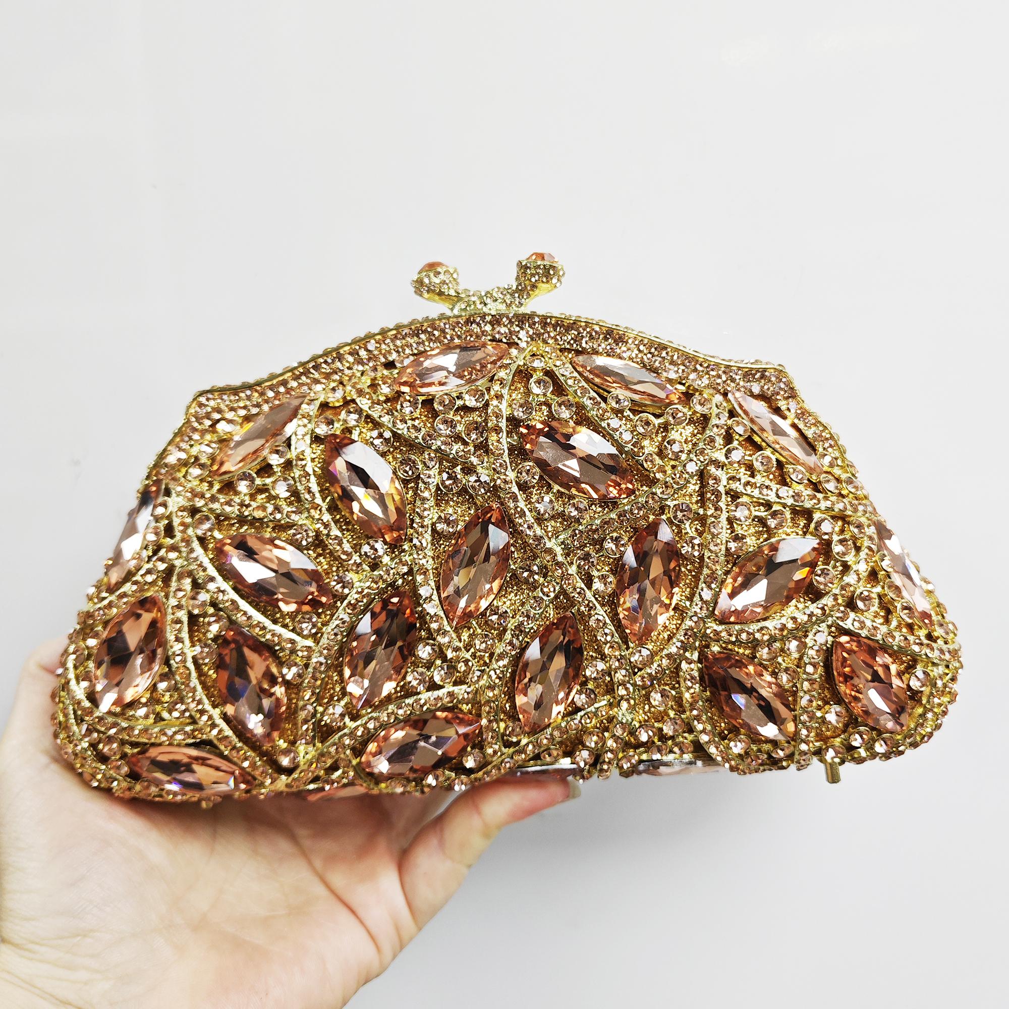 

Big Rhinestone Women Evening Clutch Bag New Champagne/Silver Diamond Formal Clutches Party Prom Purse Wedding Bridal Handbags 17.5cmX10cmX5cm