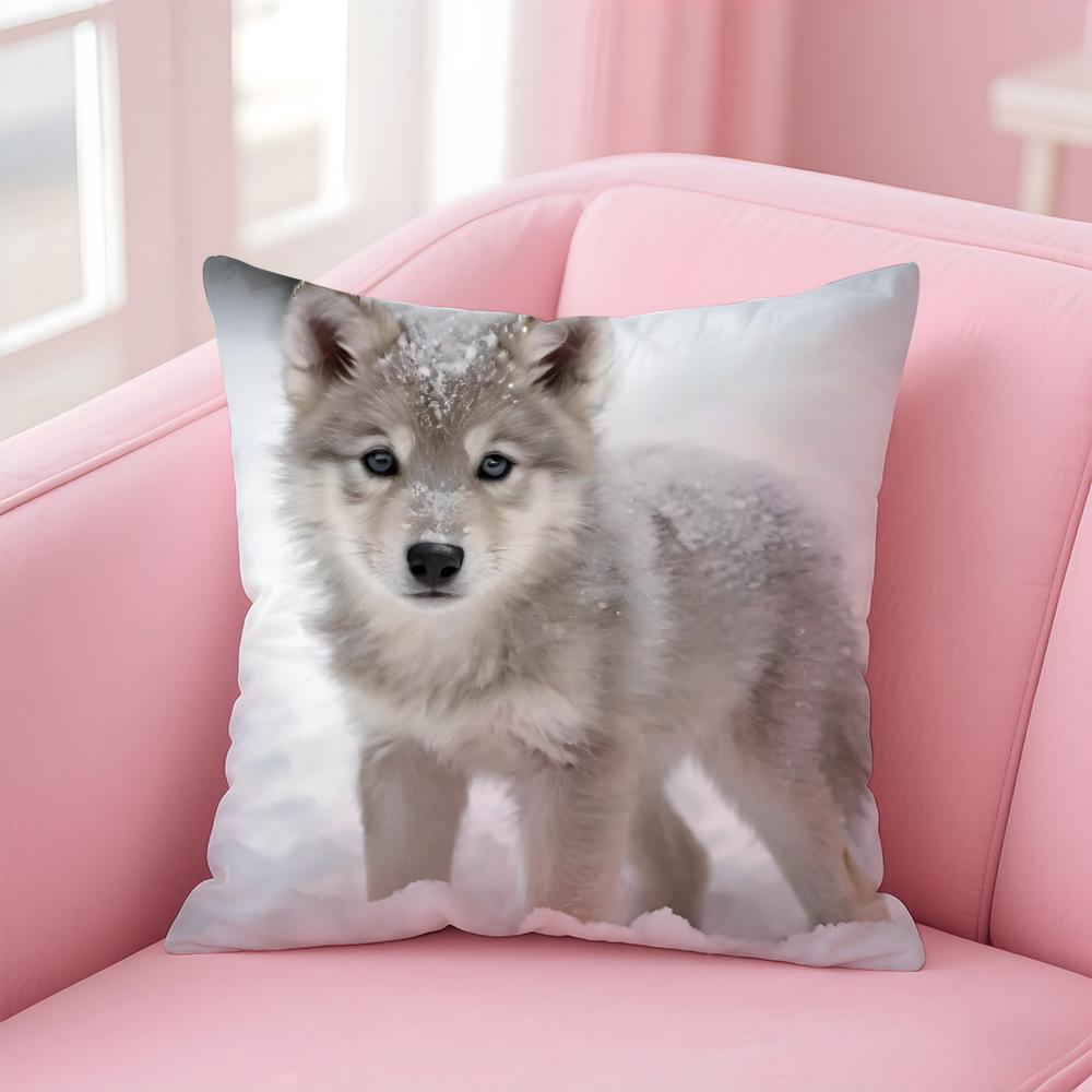 Majestic Animal Art White Wolf Cushion Cover Pillowcase Short Plush Invisible Zipper Room Sofa Cushion Cover
