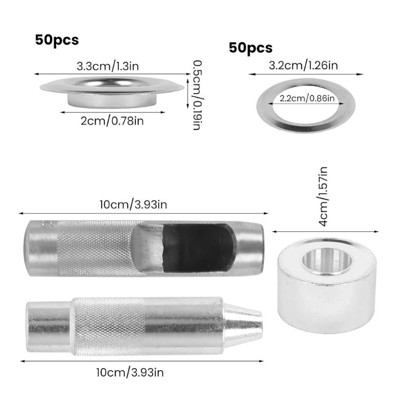 50 Sets Grommet Tool Kits 20mm Grommet Eyelets with Setting Tools and Storage Box for Fabric Curtain Woodworking Fixing