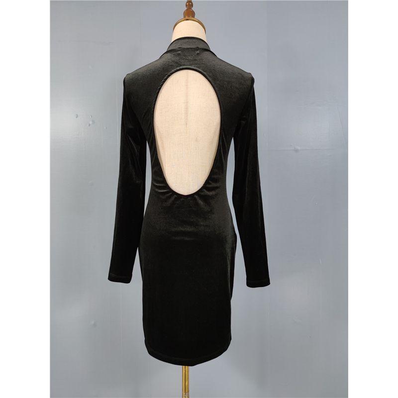 

Socialite Velvet Long Sleeve Open Back Diamond Decorations Dress Black (no diamond back) XL(EG)