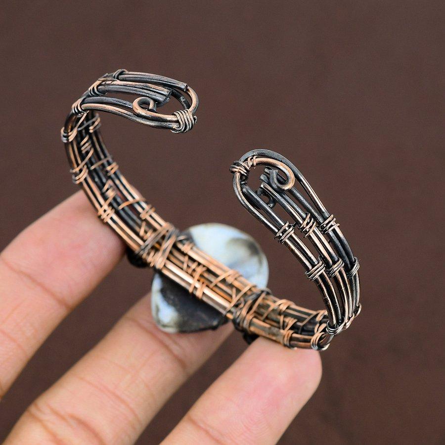 Natürlicher Owyhee Opal Edelstein Handgemachter Kupferdraht Wickel Armreif Adj. a4j09
