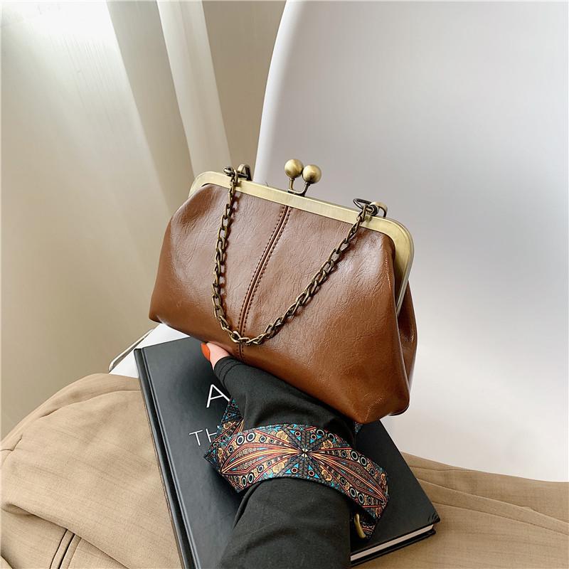 Women's 2023 Korean Style Versatile Chain Handbag - Red Textured Crossbody Shoulder Bag
