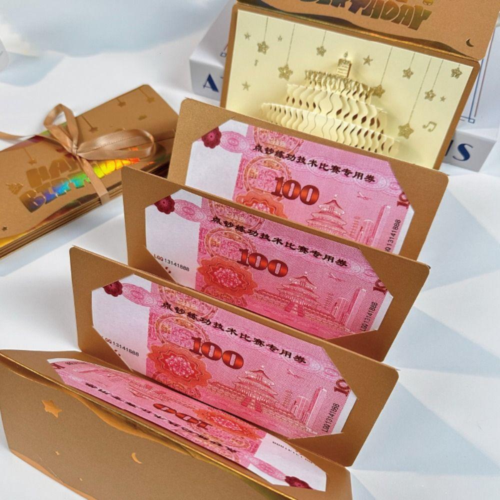 3D Pop-Up Birthday Red Envelope Greeting Card 6 Card Slots Foldable Musical Light Greeting Card Gold Red Envelope Greeting Card
