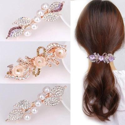 Womens Colorful Flowers Gentle Pearl Flower Hairpin Hair Accessories Womens Fashion Rhinestone Hairpin Headdress Gift