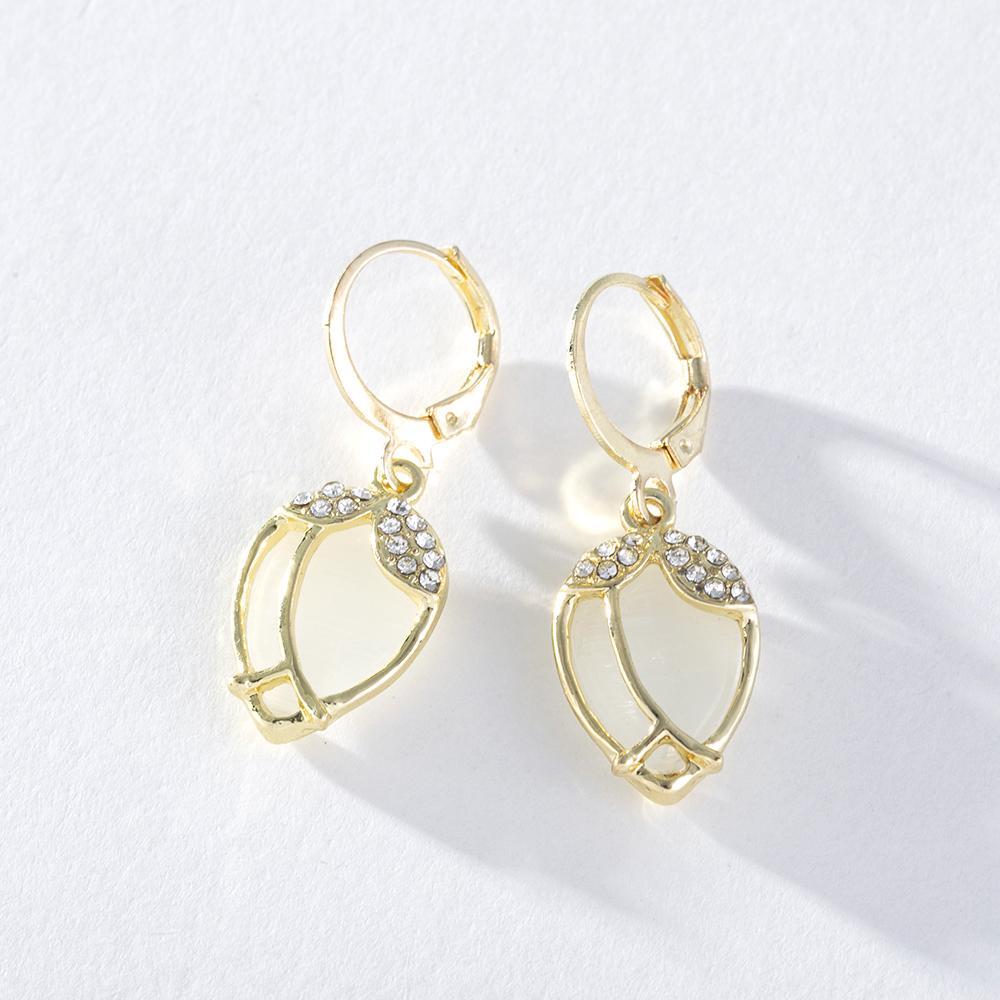 Pinkdudu Mode Luxus Opal Tulpe Tropfen Ohrringe Romantische Elegante Charmante Weiße Blume Ohrring für Frauen Schmuck PD1411