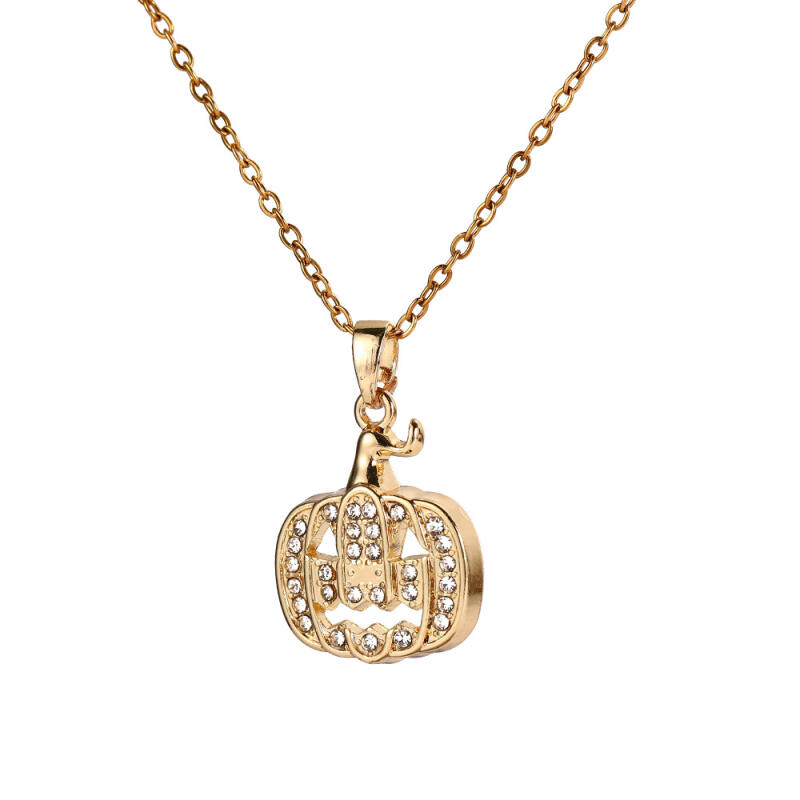 Halloween Pumpkin Pendant Necklace - Adjustable Clavicle Chain with Gothic Cartoon Design for Women