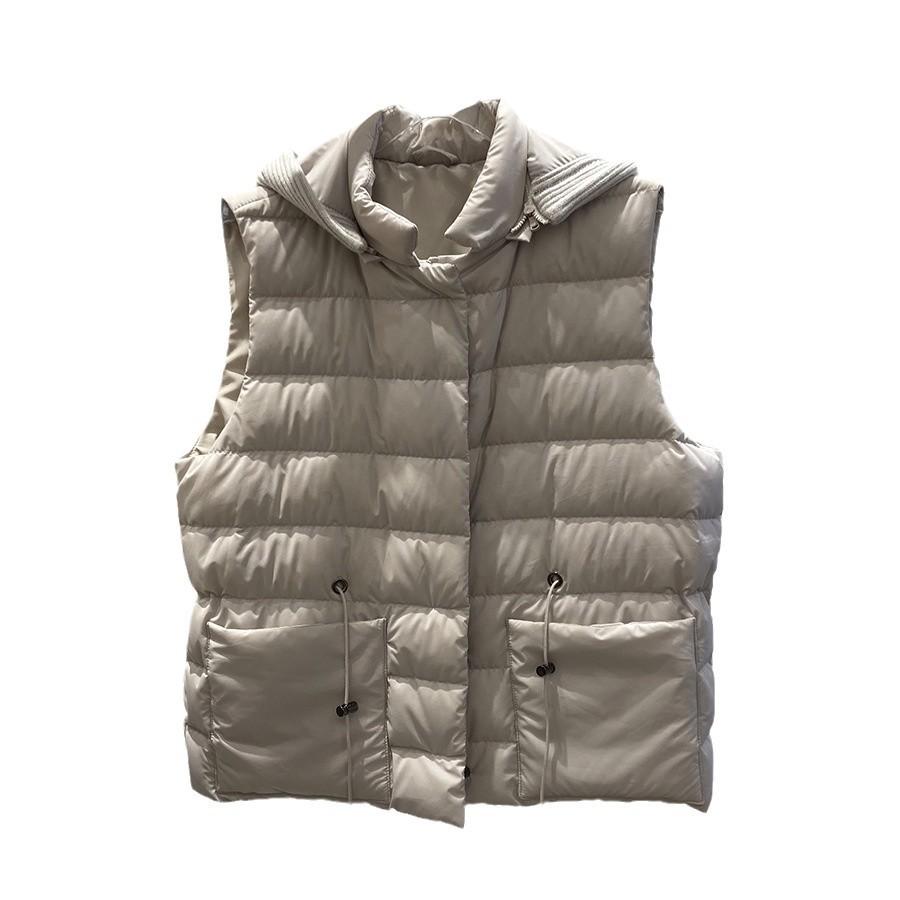New Autumn and Winter European Light and Thin Short Removable Knitted Hat White Goose Down Vest Vest Down Jacket