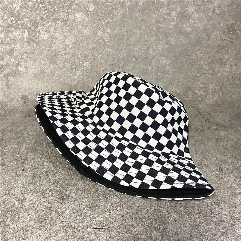 Chessboard Hat Plaid Sun Protection Bucket Hat Trendy Brand Female Hip Hop Street Black and White Folding Sun Hat