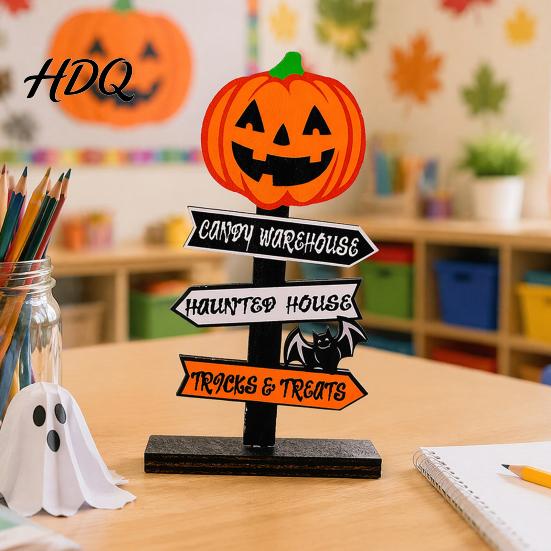 Halloween Atmosphere Props Wooden Sign Decoration DIY Ghost Pumpkin Bat Tabletop Ornament with Party Centerpieces Spooky Slogans Rustic for