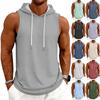 Men's Tank Top Gym Sleeveless Hoodie Shirt Washed Sports Muscle Shirts Fitness Vest With Hood