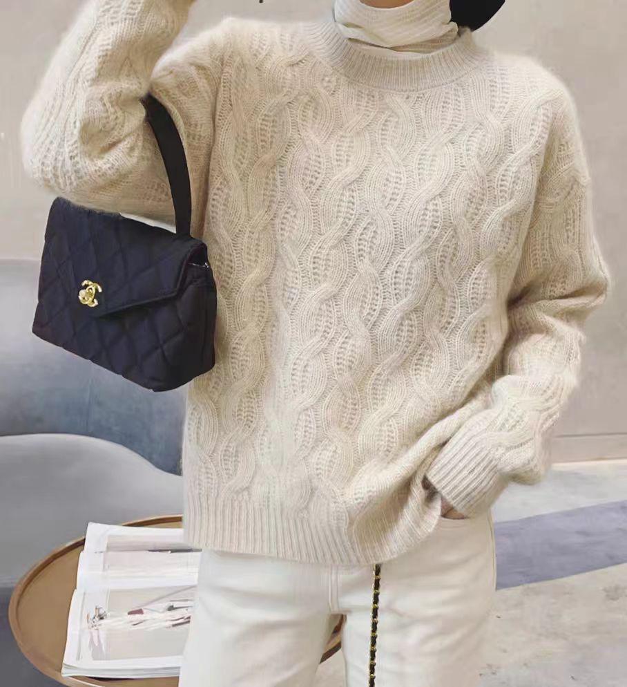 100% Pure Wool Casual Sweater Knit Top - Autumn/Winter Fashion Thickened Pullover