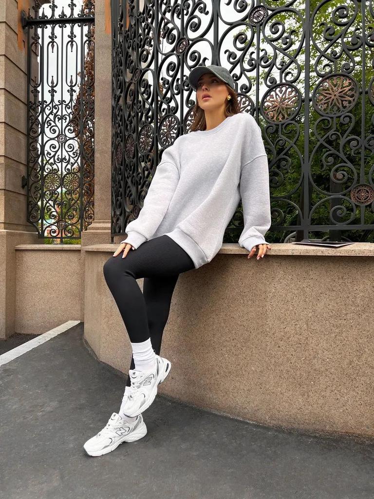 European & American Chic Retro Oversized Sweatshirt – Plain Color, Thickened, Round Neck, Comfortable for Autumn & Winter