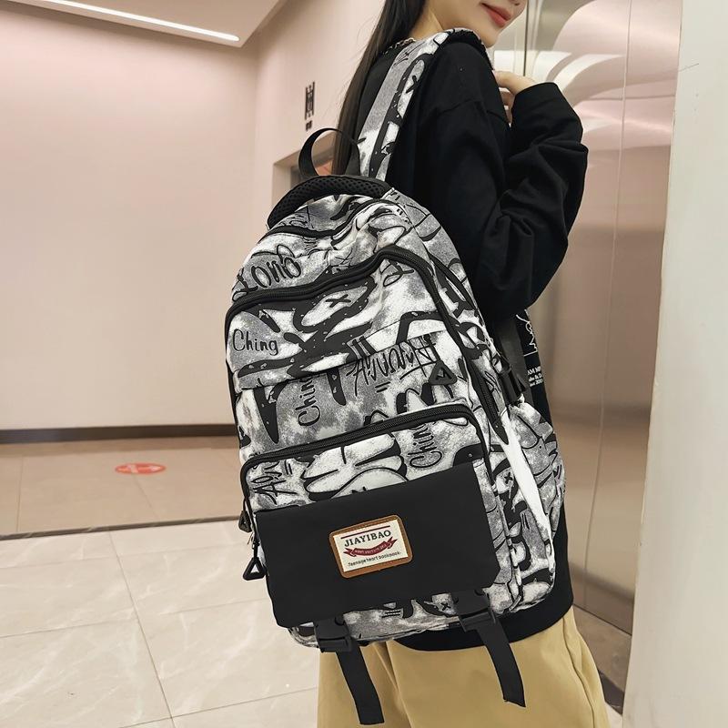 Trendy Brand Backpack Ins Trendy Cool Large Capacity Graffiti Backpack Men's Casual Backpack Junior High School Student Durable Backpack