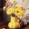 Painted Ceramic Vase Desktop Stripe Art Vase Decorative Flower Vase for Flower Arrangement Living Room Bedroom Decor
