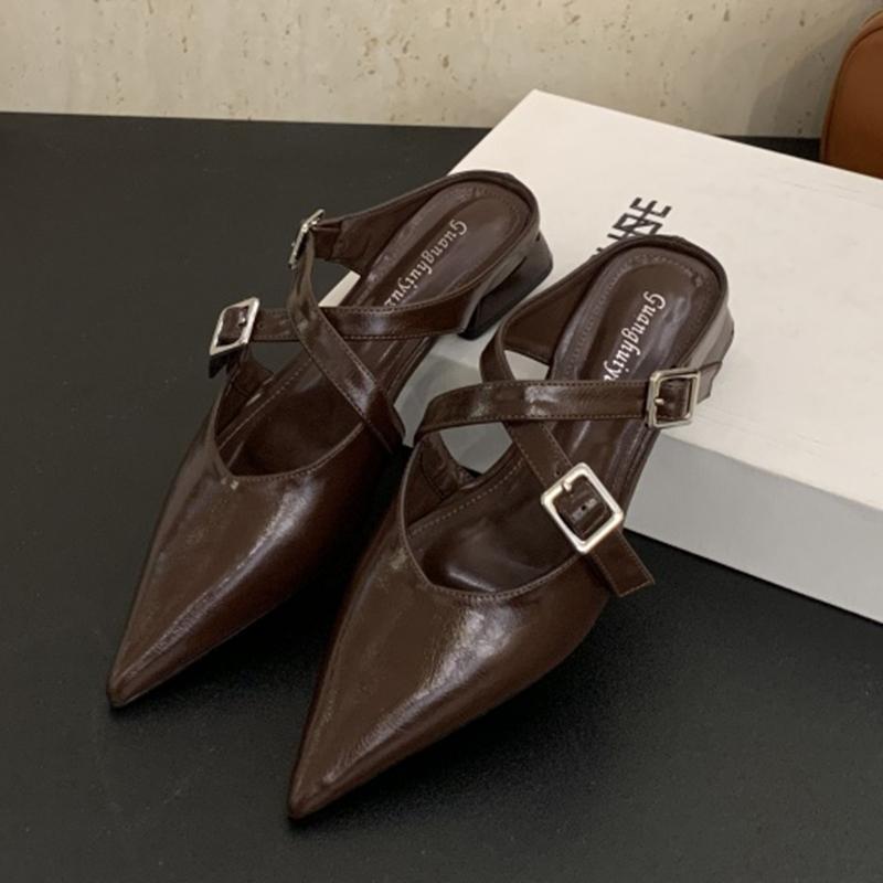 Fashion SUOJIALUN 2025 Autumn Women Flat Heel Slipper Fashion Pointed Toe Slip On Mules Shoes Soft Casual Outdoor Dress Sandal Slides Sh