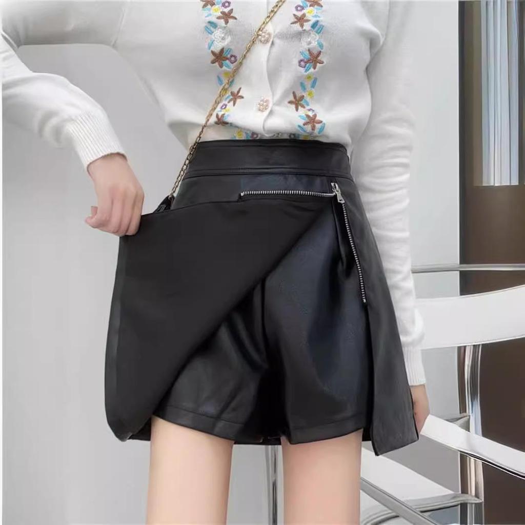 2025 Autumn/Winter High Waist PU Leather Midi Skirt: Hip-Hugging, Slimming, with Zipper - A-Line Design