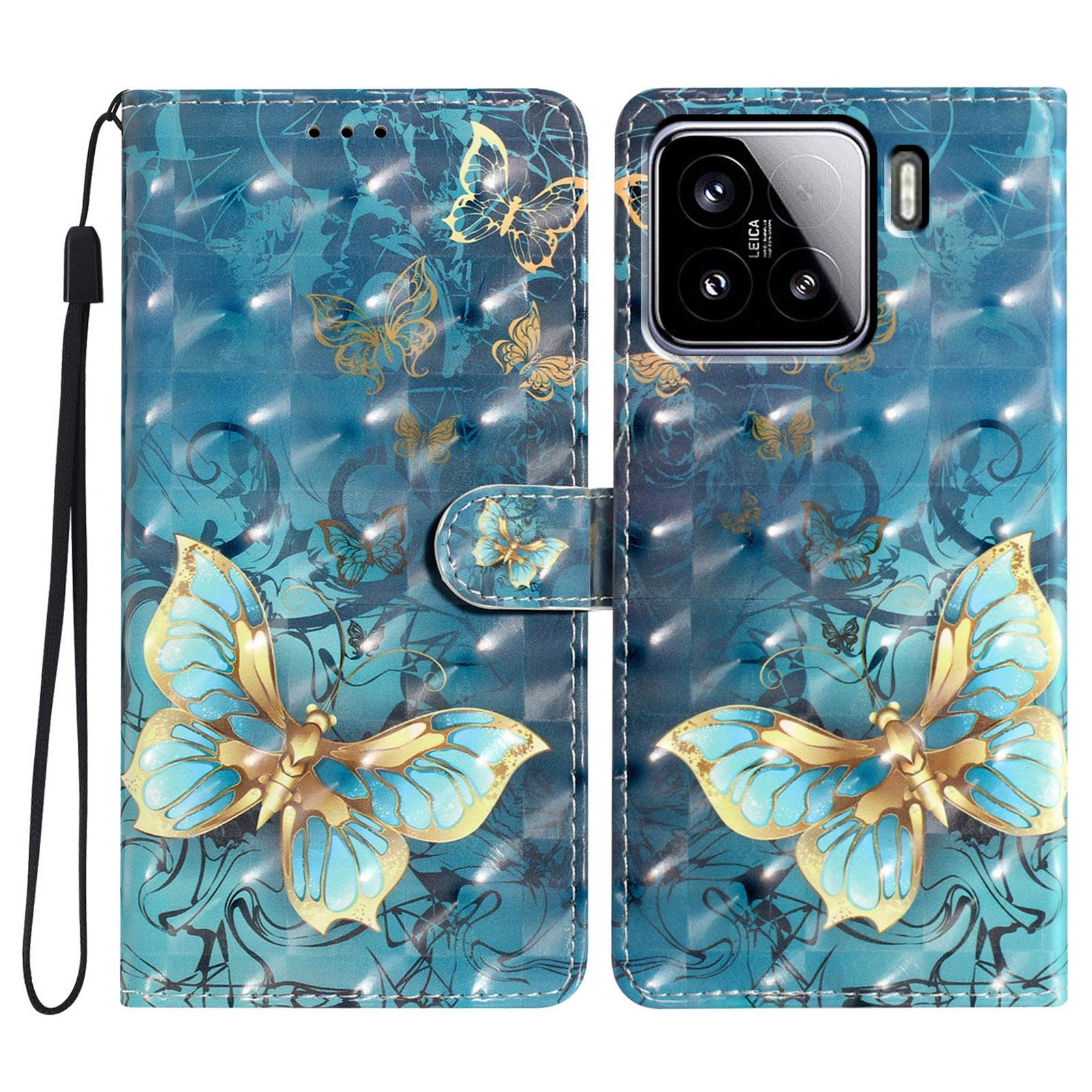 

For Xiaomi 15 Case PU Leather Wallet Phone Cover 3D Pattern Printing Butterfly