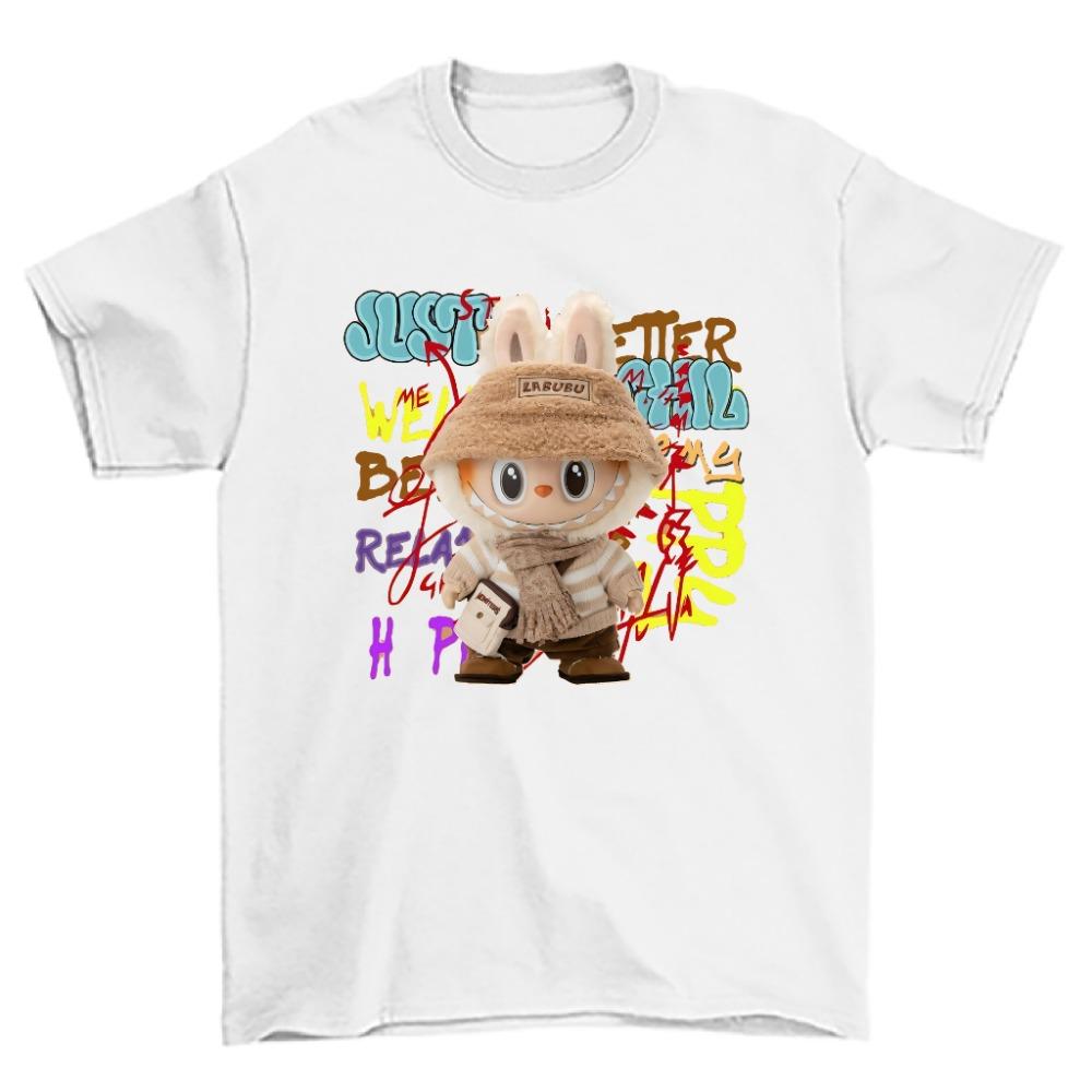 2025 New LABUBU Girl Short-sleeved, Cute Girl Children's T-shirt, 3D Printed Pattern Children's Top, Beautiful Casual Round Neck Clothing