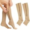 Open Toe Knee High Compression Socks with Zipper Soft Breathable Stretch Socks Men Women Suitable for Travel Work Daily Use