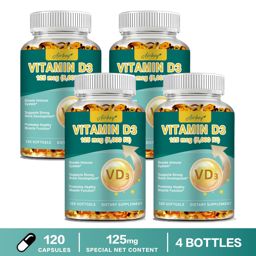 Airboy Vitamin D3 5000 IU Softgels - Bone Health, Muscle Support, Daily Wellness
