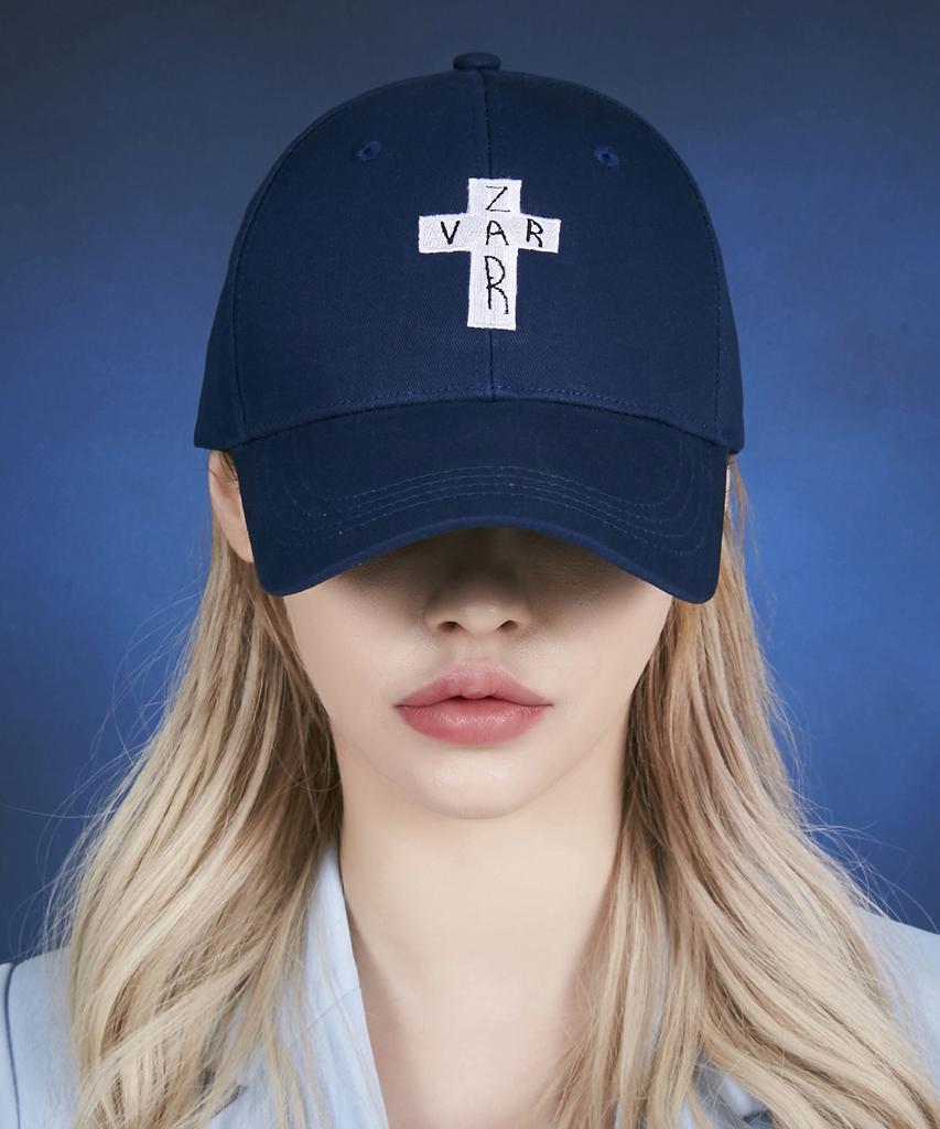 Bajal Black Cross Logo Oversized Buckle Cap Navy