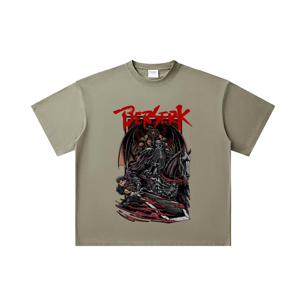 260 GSM Double Yarn 32 Count 100% Cotton Berserk V4 Skull Knight Print Unisex Heavy Cotton T Shirt