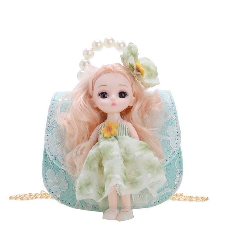 Adorable Purple And Pink Cartoon Princess Shoulder Bag For Kids With Pearl Chain Strap