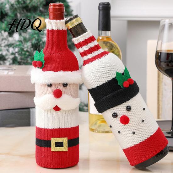 Reusable Wine Bottle Gift Bag Christmas Cover Holiday Knitted Champagne Bag Snowman Santa Claus Decorations Elk Sweater for New Year Party