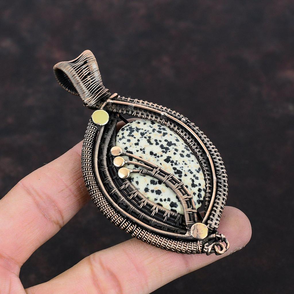 Dalmatian Jasper Pendant Copper Wire Wrapped Pendant Handmade Gemstone Pendant Copper Jewelry Amazing Pendant Gift For Her Wire Wrap Jewelry
