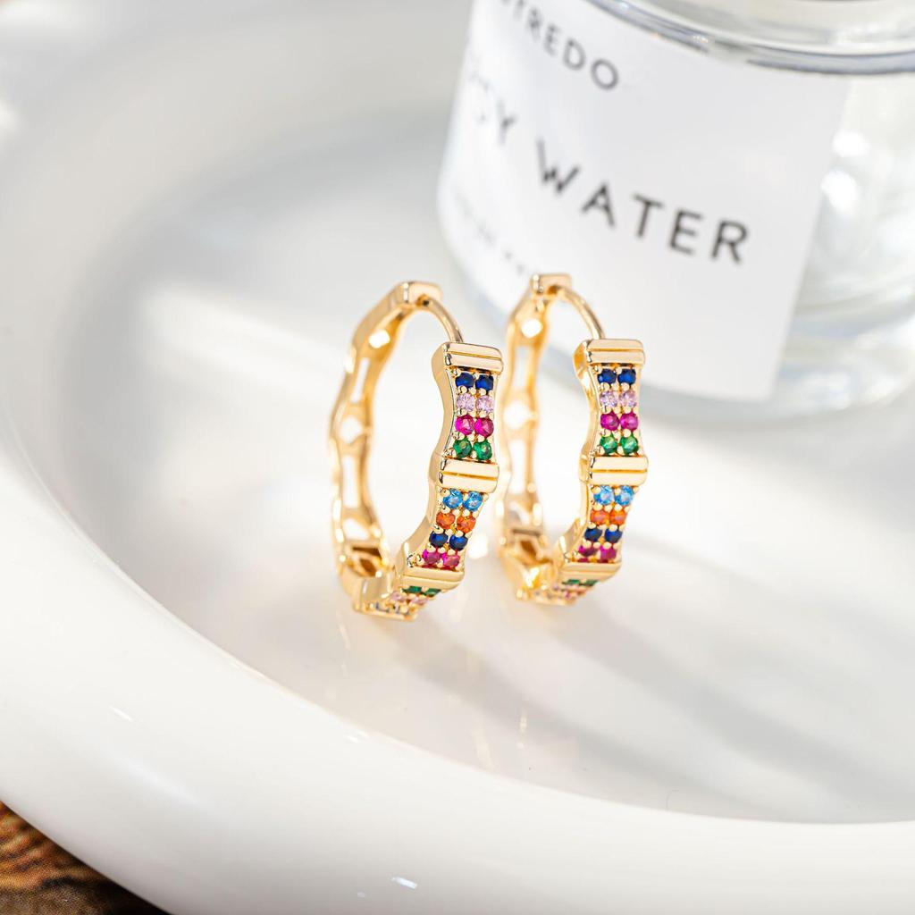 Colored Zirconia Stud Earrings - European & American High-End Ear Jewelry and Ear Cuffs for Women