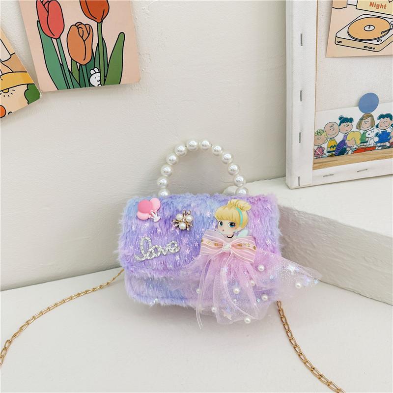 Cute Bow Doll Princess Decoration Children Plush Chain Shoulder Bag For Daily