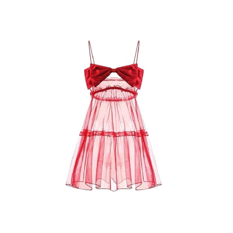 Sexy Female Sexy Lace Bow Passion Suit Perspective Mesh Uniform Hot Temptation