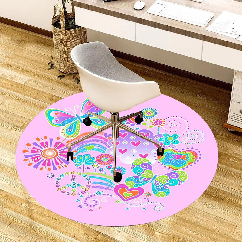 1pc Office Carpet Chair Mats Butterfly Rainbow Hearts Flowers Mandala Perfect for Decorating Office Chairs, Living Rooms, Or Bedrooms.YDT208