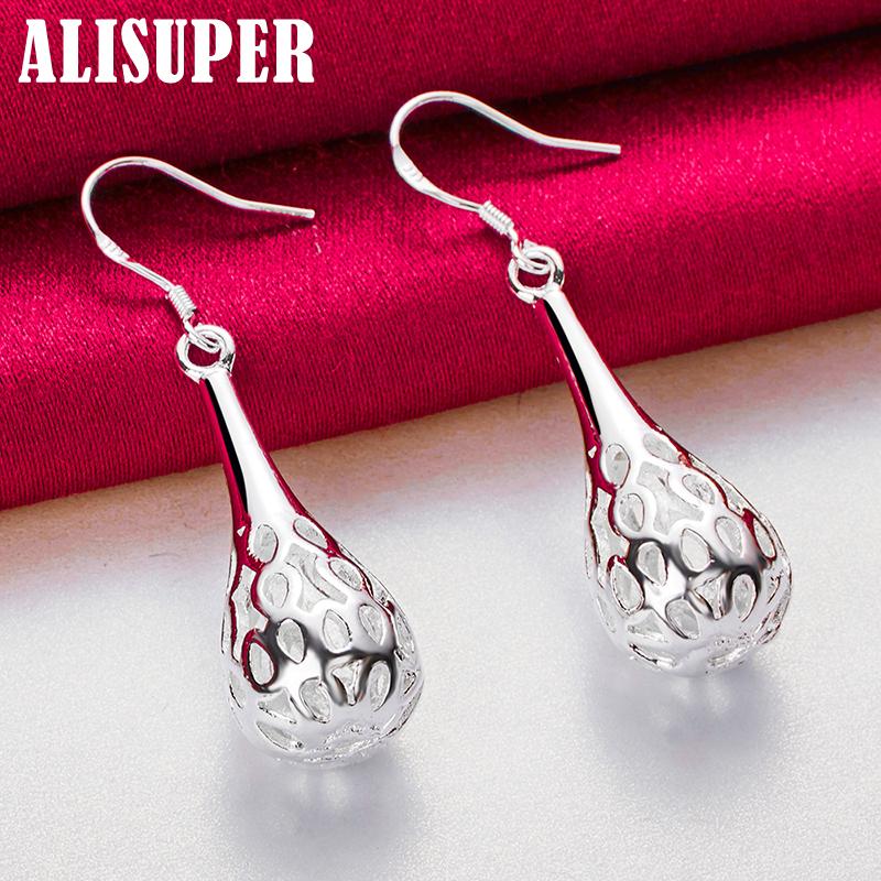 925 Sterling Silver Hollow Droplet Shape Earrings Jewelry