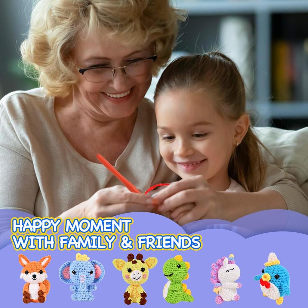 Wunila 6Pcs Crochet Kit for Beginners, DIY Craft for Adults and Kids, Great Gifts for Crochet Lovers, Crocheting Animals Kits with Step by Step