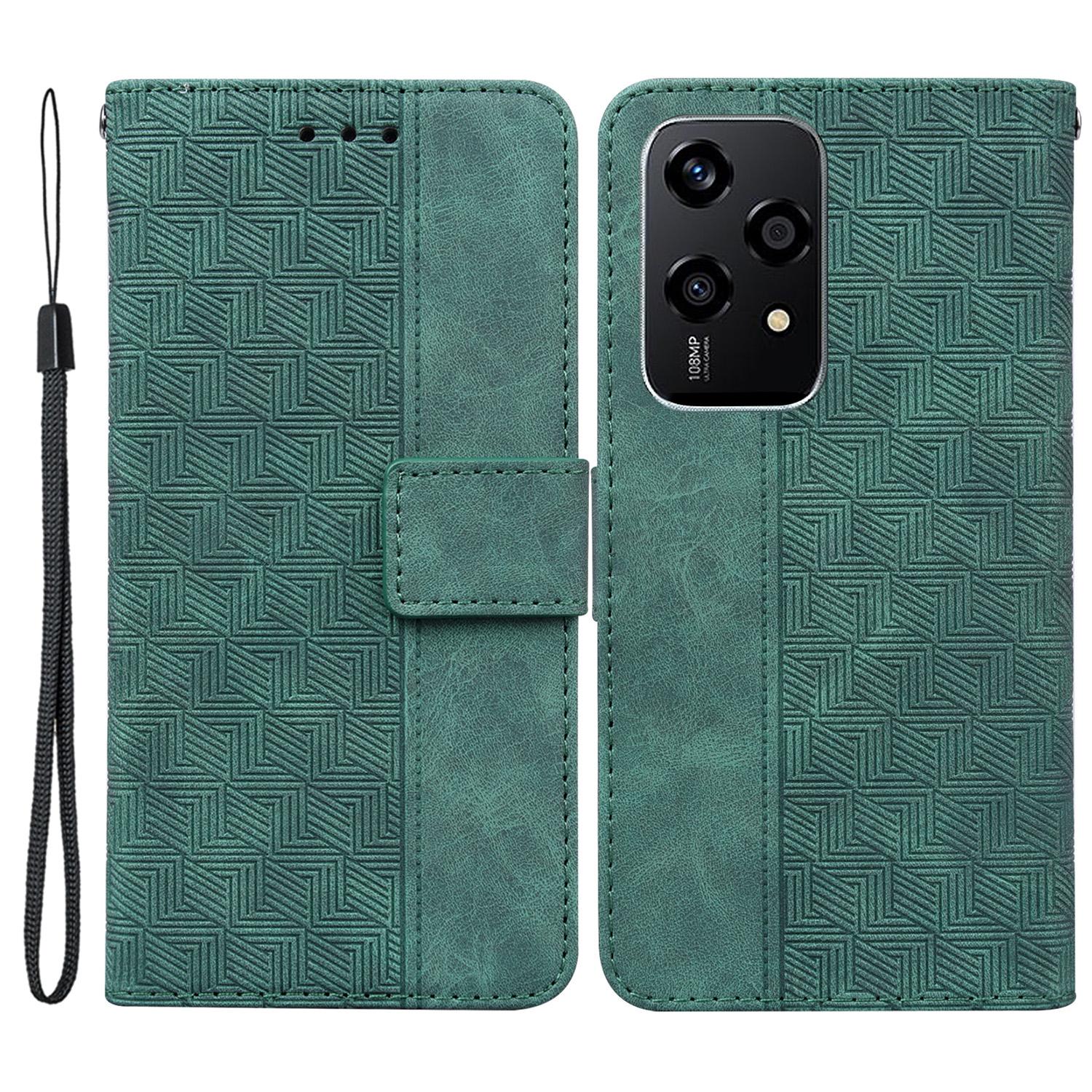 

For Honor 200 Lite Leather Case Geometry Imprint Wallet Phone Cover Green