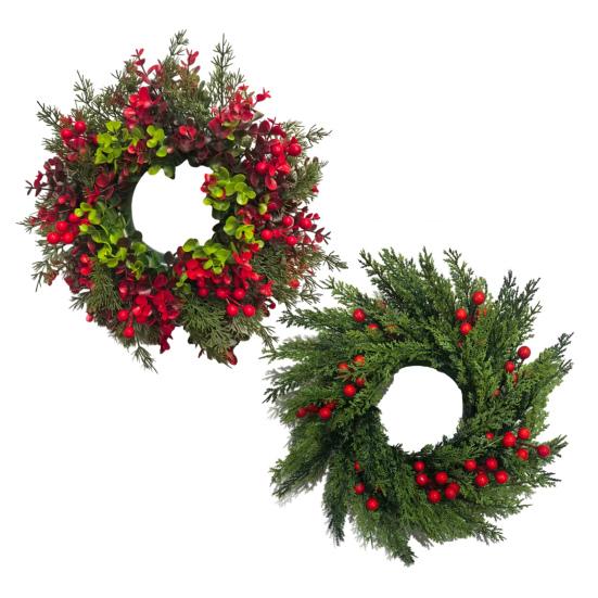 Christmas Wreath for Front Door Artificial Pine And Red Berry Greenery