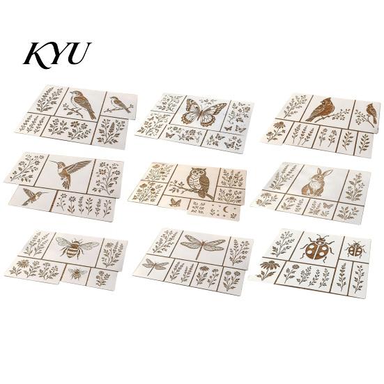 Nature Pattern Templates Garden Bloom Wall Stencil Kit, Reusable Floral Painting Templates, DIY Decor Art Modular Stencils for Walls Wood Fences