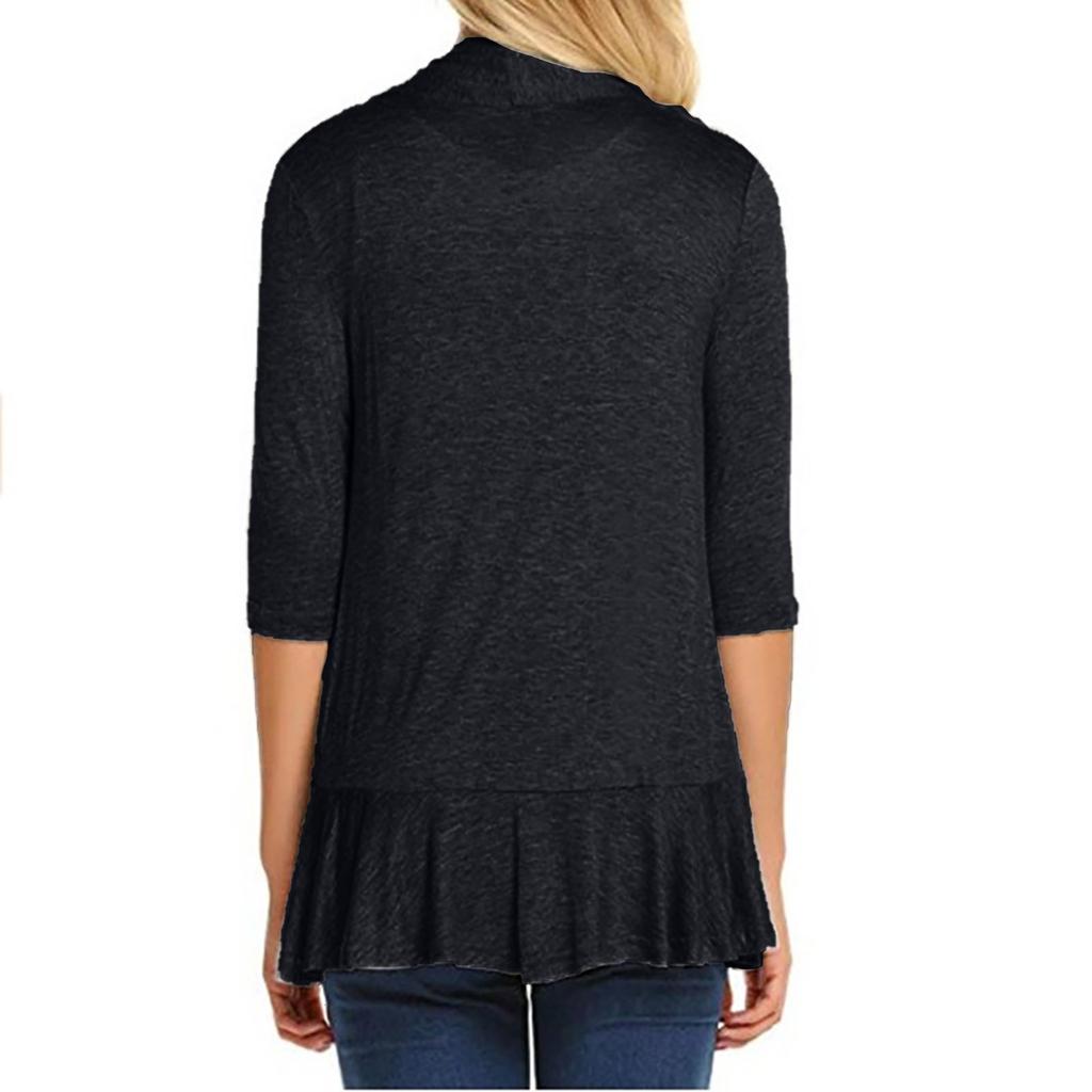 Dámský kardigan pro volný čas s měkkým řaseným kardiganem s tříčtvrtečními rukávy