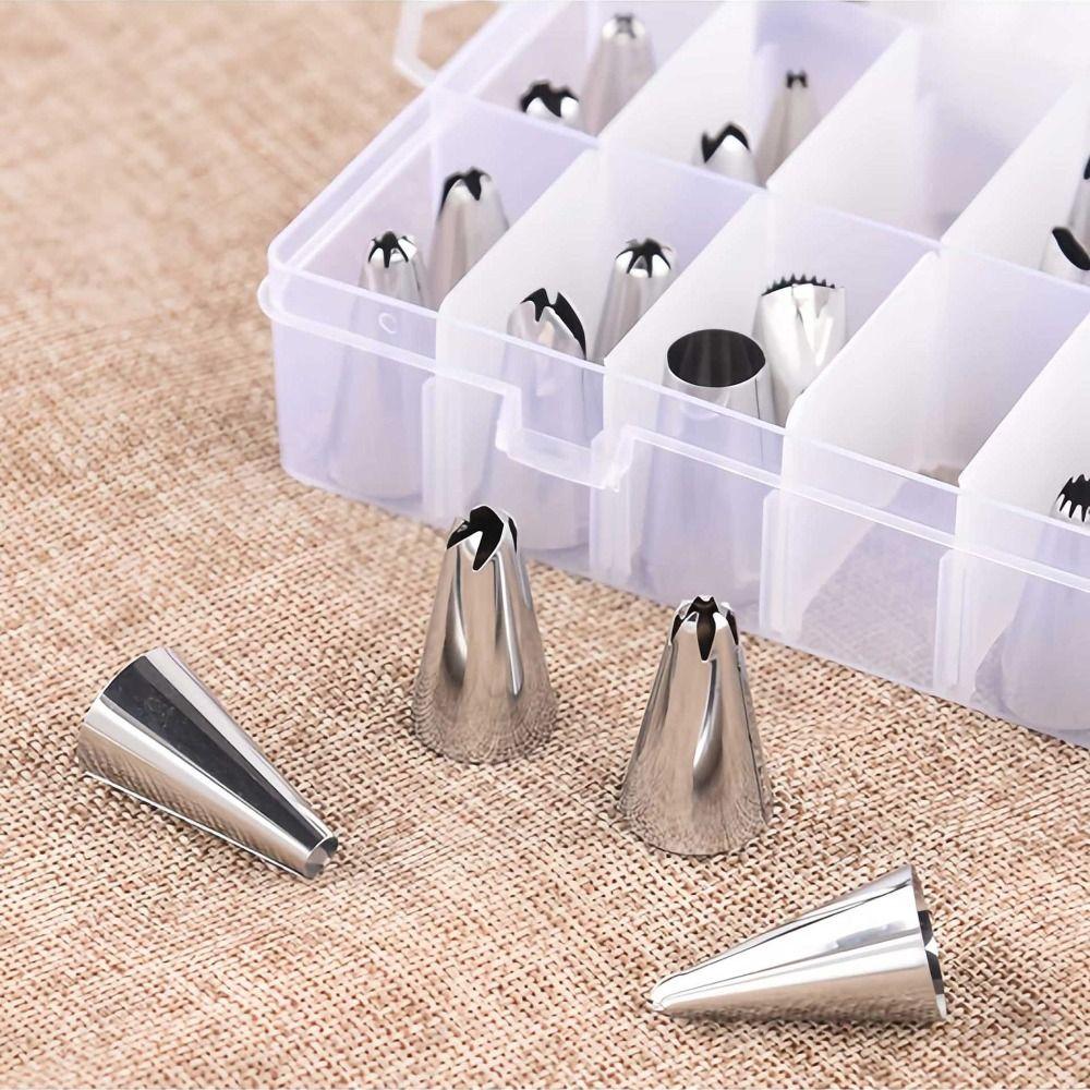 38-teiliges Set Edelstahl Tortendekorations-Tüllen Set DIY Mehrstil Spritztüllen Set Kreatives Backwerkzeug